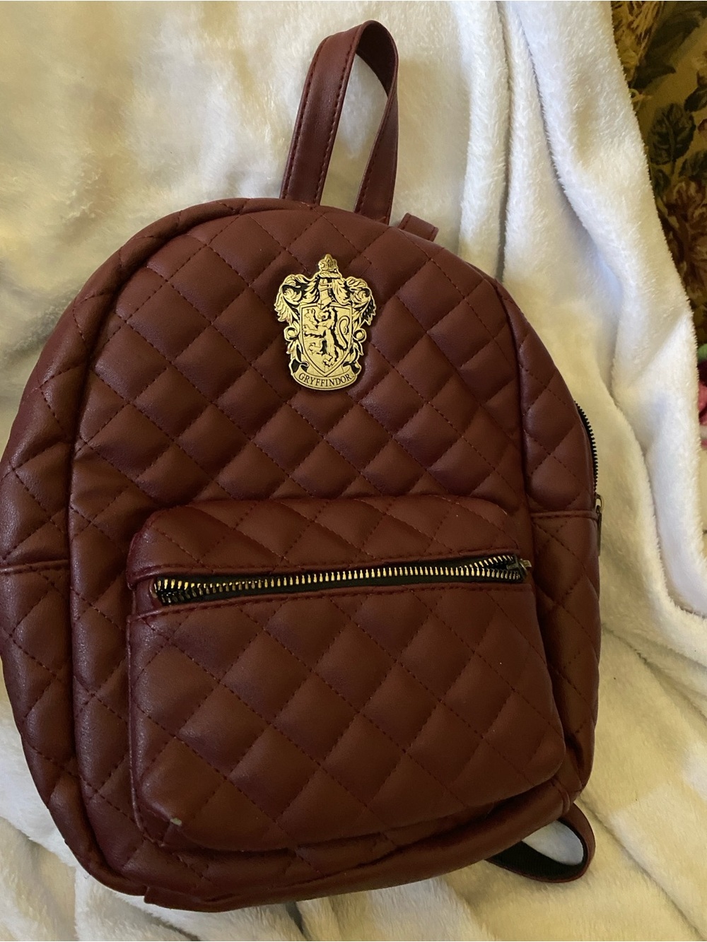 Gryffindor Quilted Burgundy Mini Backpack with Gold Crest